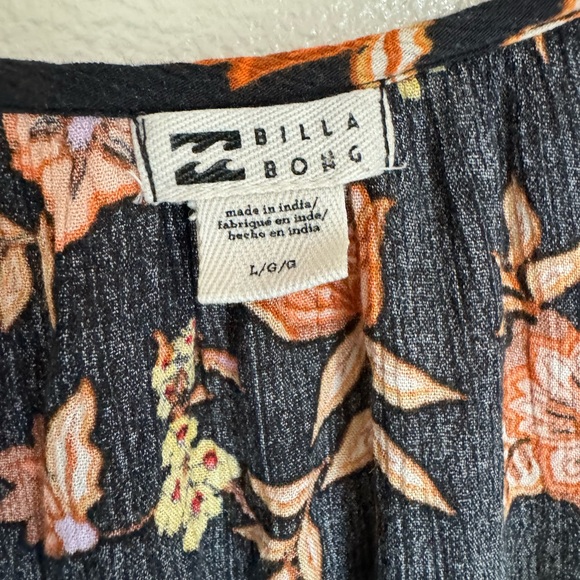 Billabong L Black Floral Long Sleeve Crinkle Hearts Desire Mini Dress - Picture 5 of 11